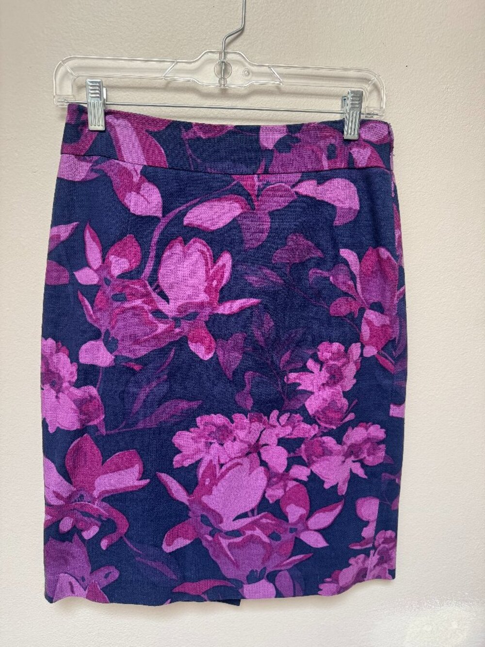 Banana Republic Floral Jacquard Pencil Skirt 0 Linen Cotton Purple Navy Lined